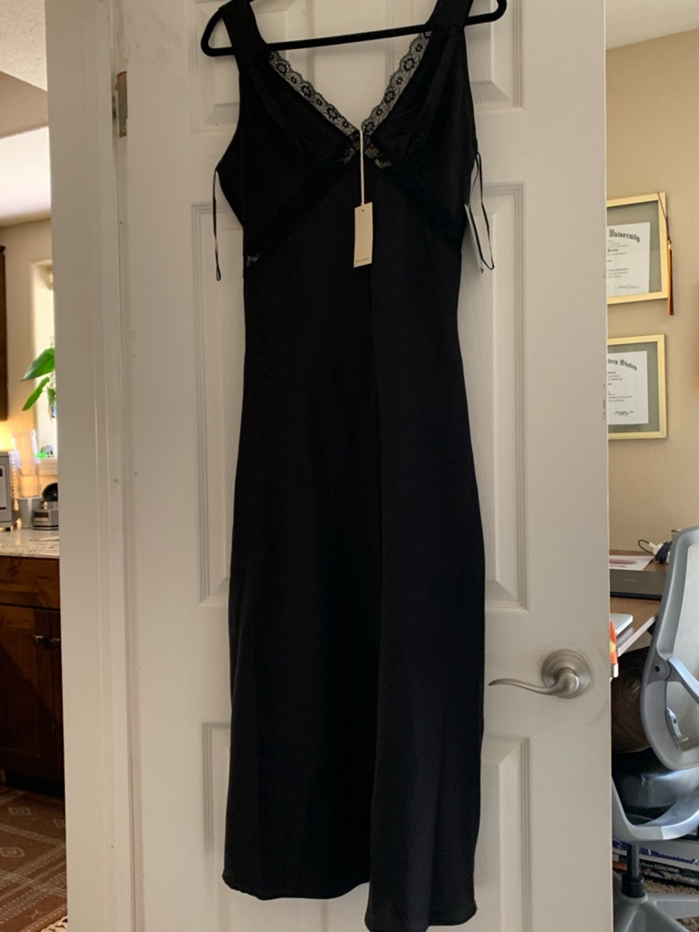 MELLODAY Black Midi Dress with Lace Trim NWT